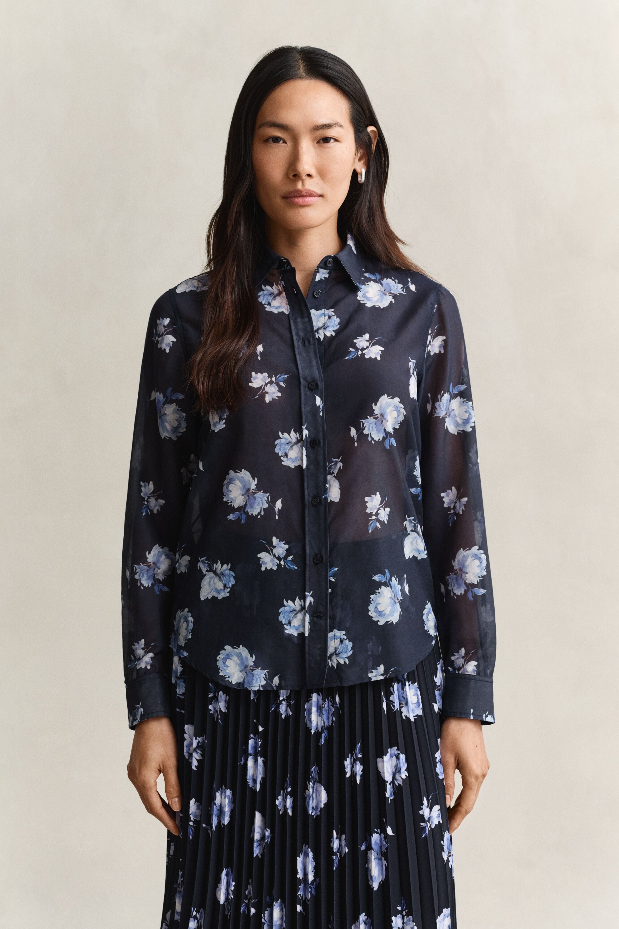 Camicia in misto seta-cotone con stampa floreale