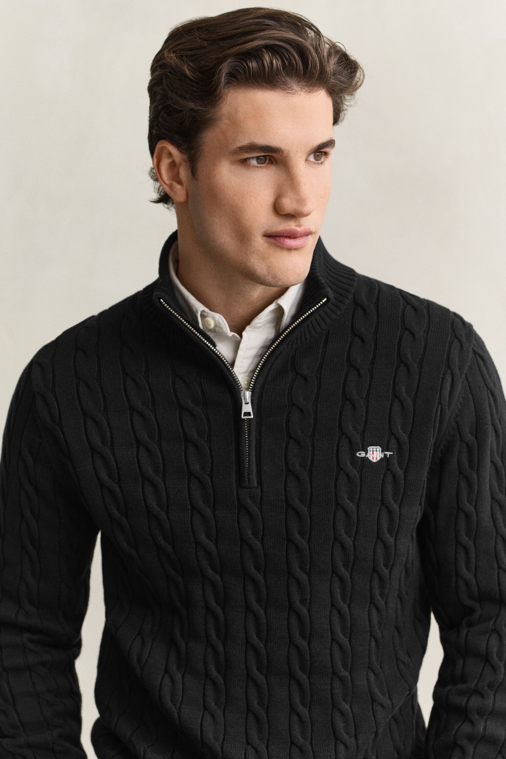 Maglia con zip corta in cotone a trecce