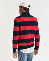 Maglia a righe in cotone a trecce con zip corta