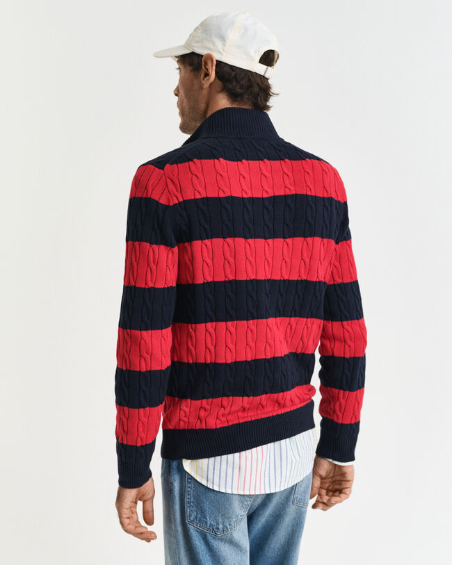 Maglia a righe in cotone a trecce con zip corta