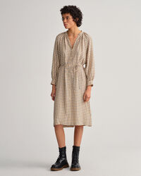 Abito chemisier a quadri con colletto alla coreana