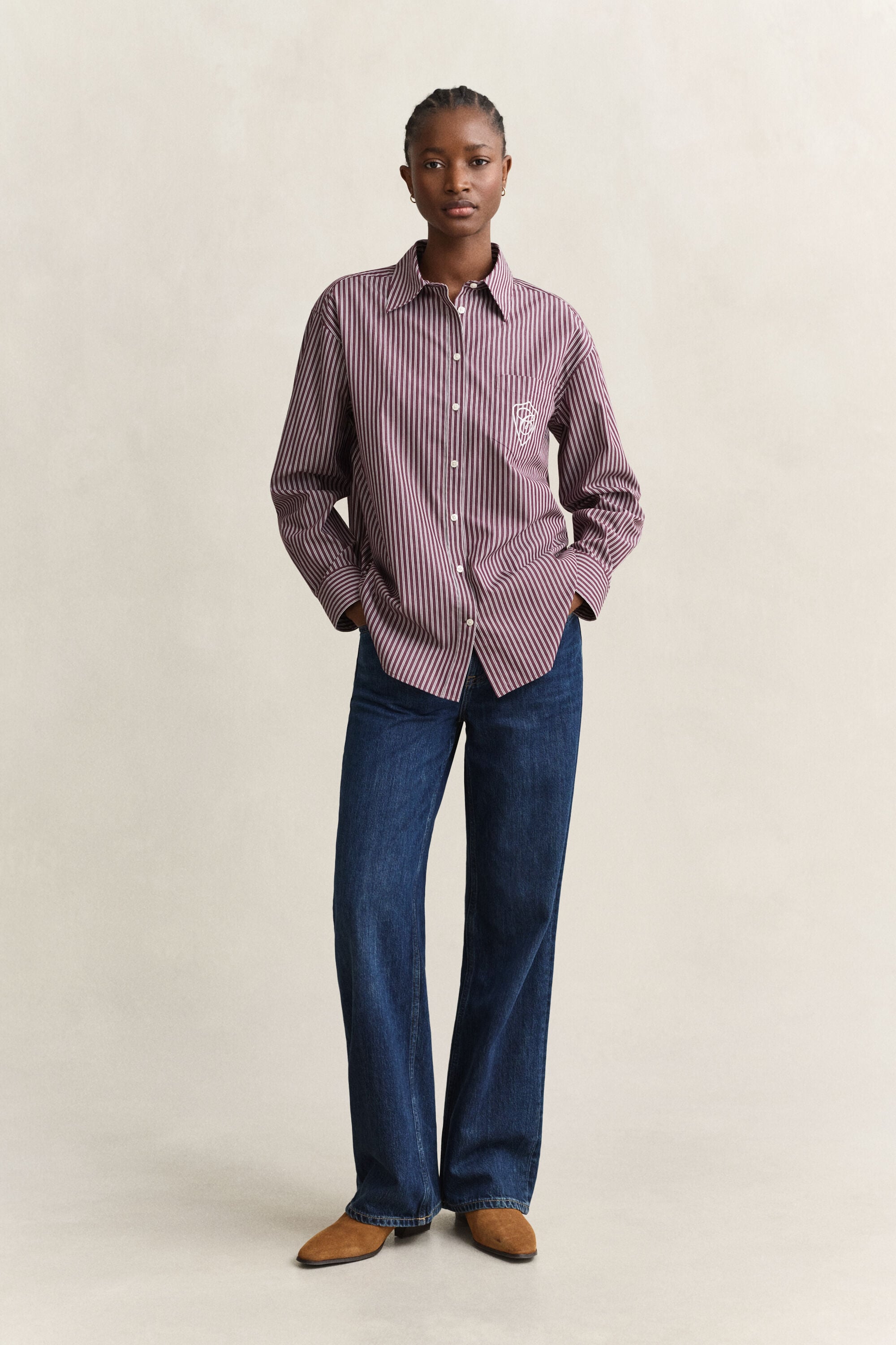 Camicia classica in popeline a righe relaxed fit