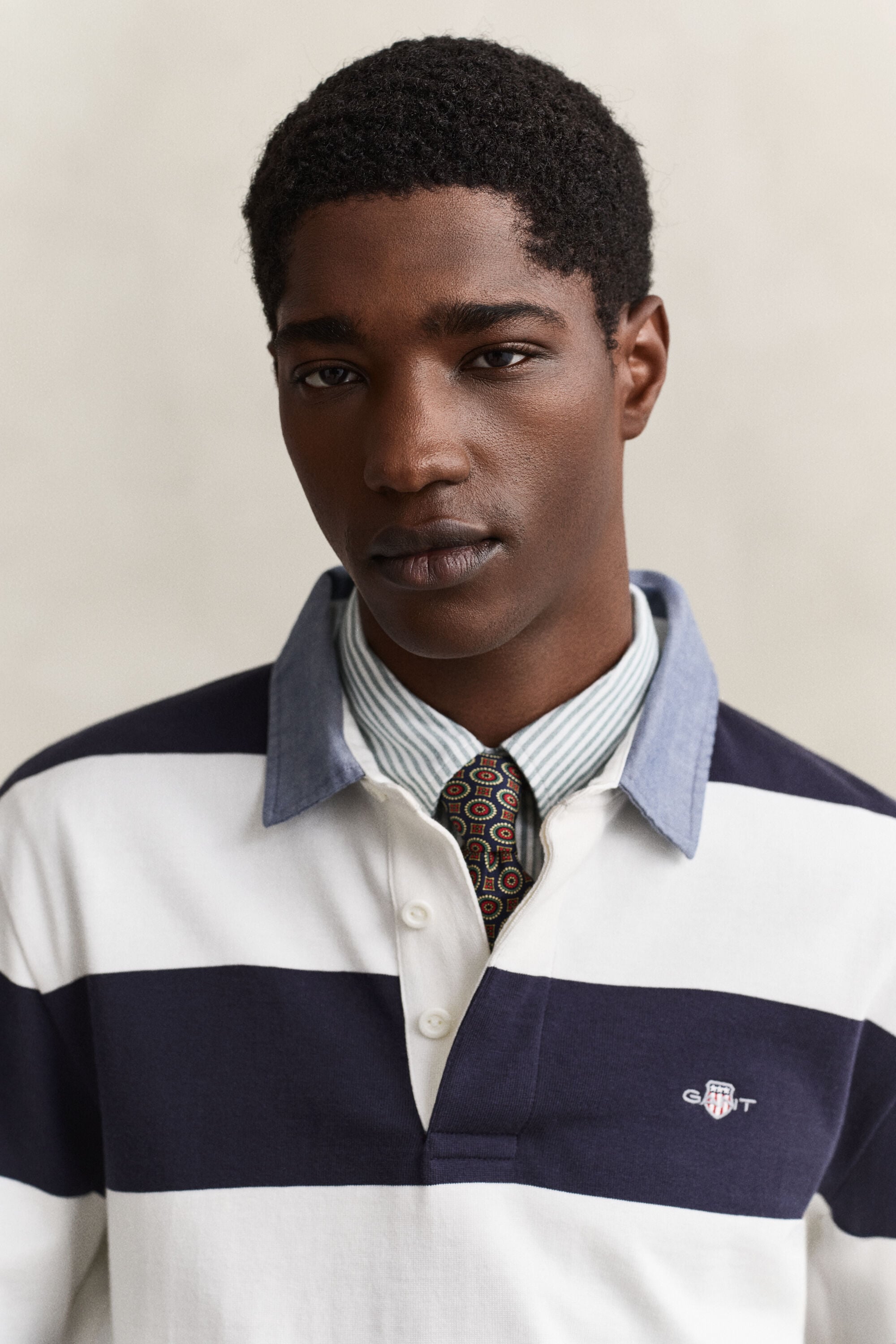 Heavy Rugger a righe con colletto in chambray