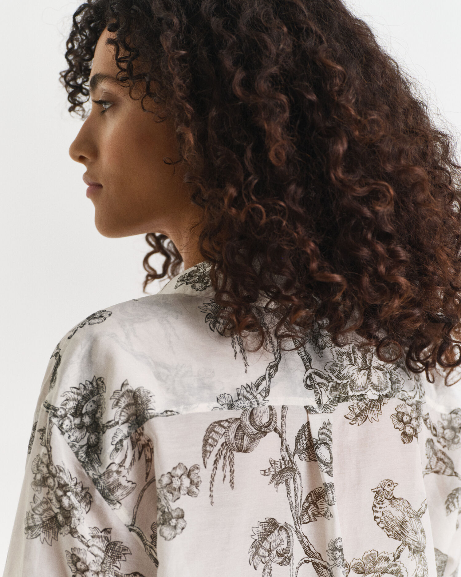 Camicia con stampa di albero in seta e cotone relaxed fit