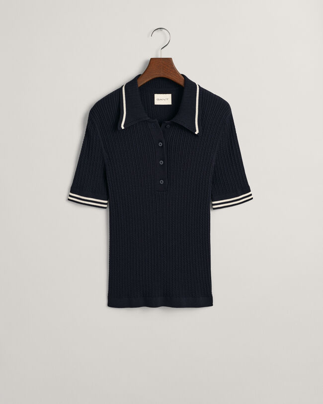 Polo in mini maglia a trecce