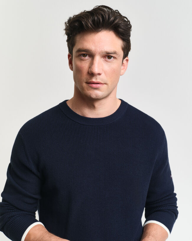 Maglia girocollo in cotone a coste