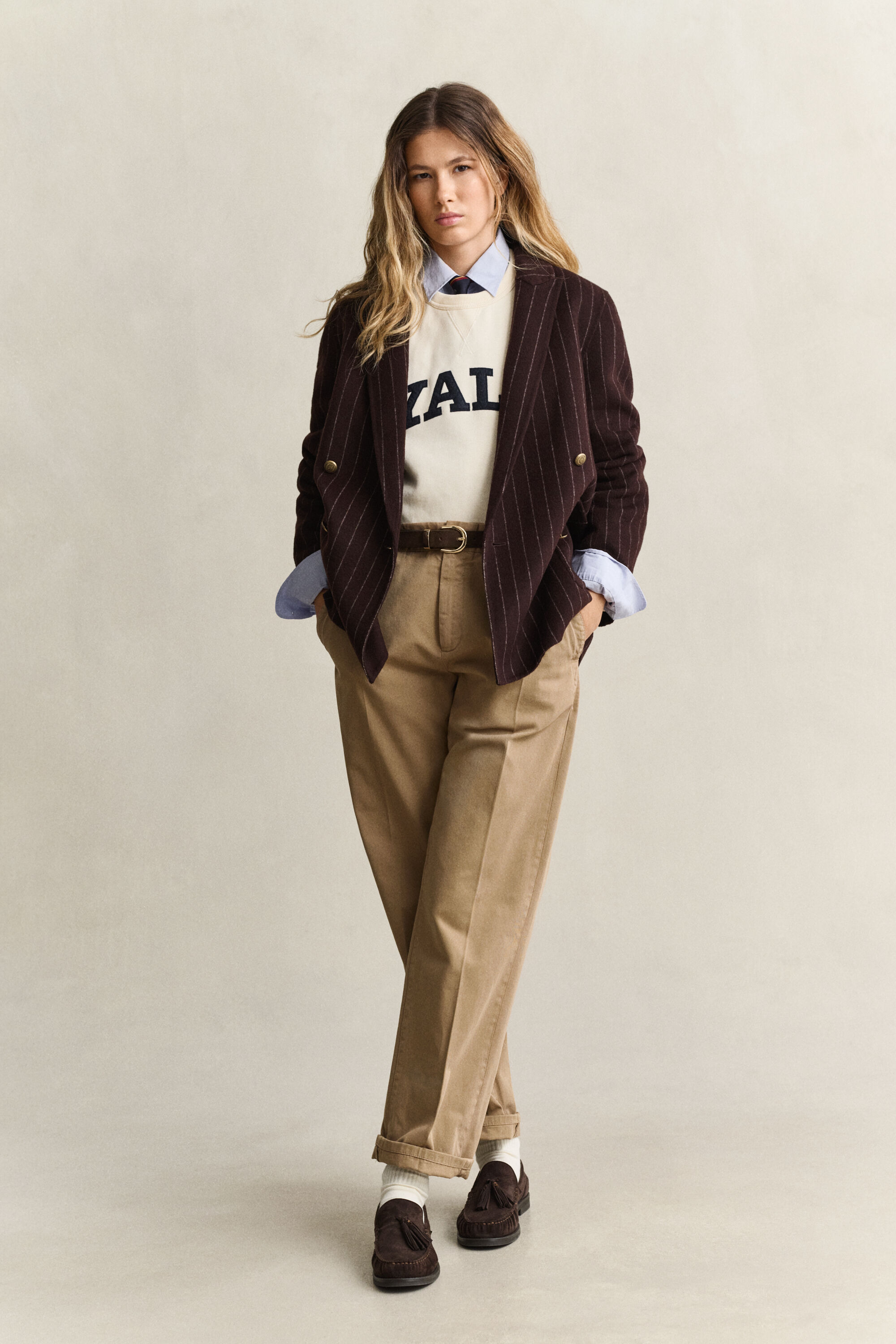 Blazer gessato Gant x Yale cucito a mano