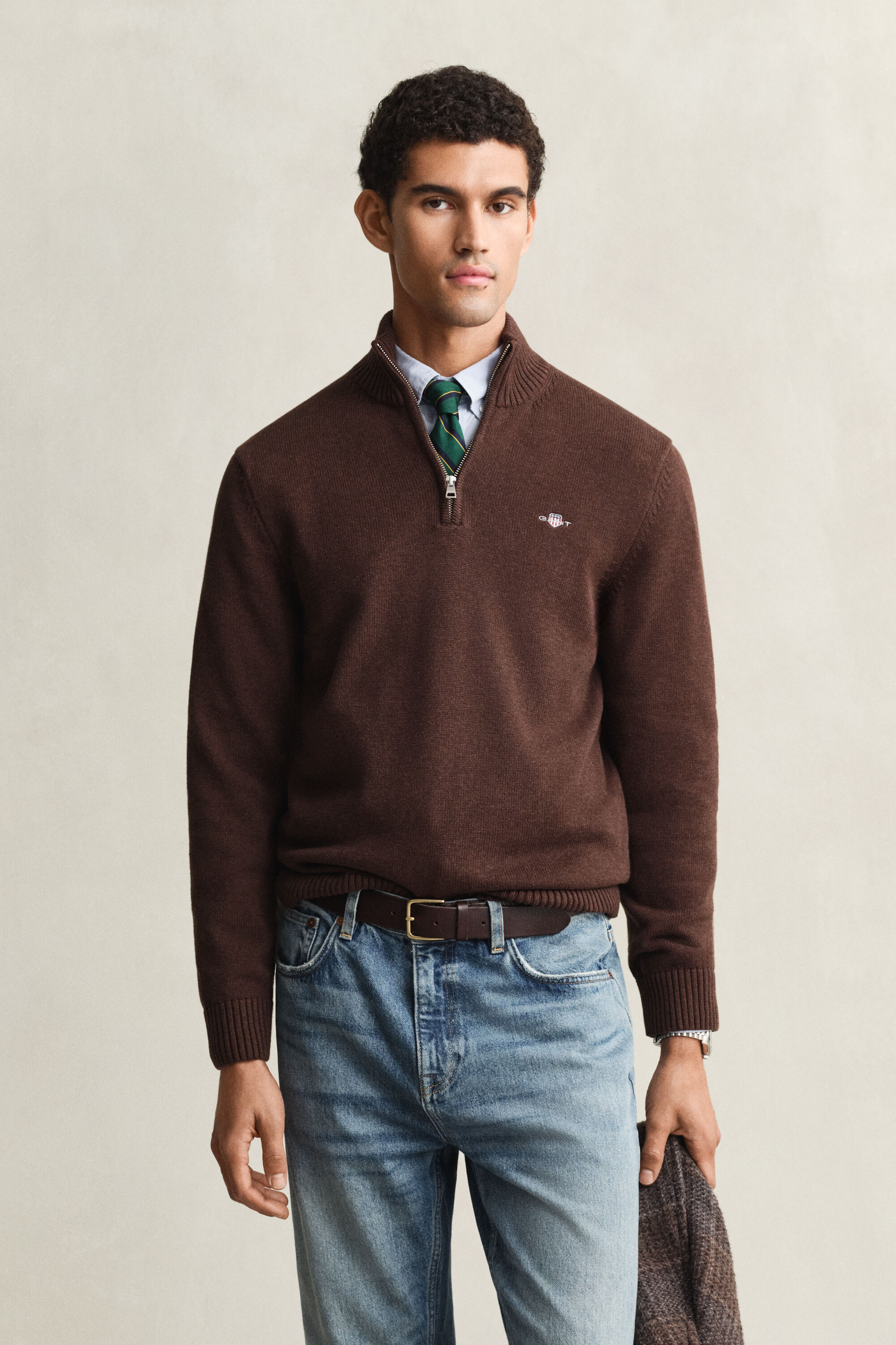 Maglia in cotone casual con zip corta