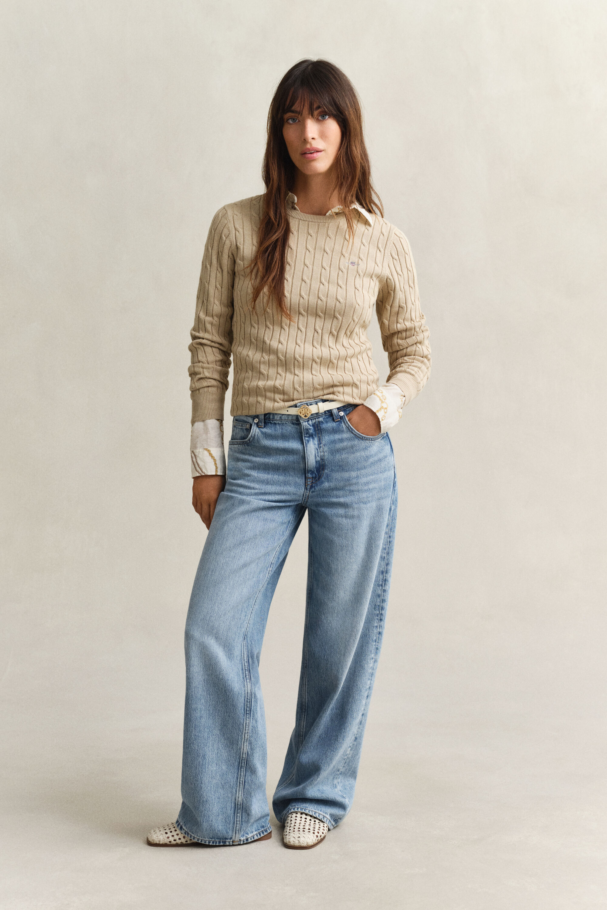 Maglia girocollo a trecce