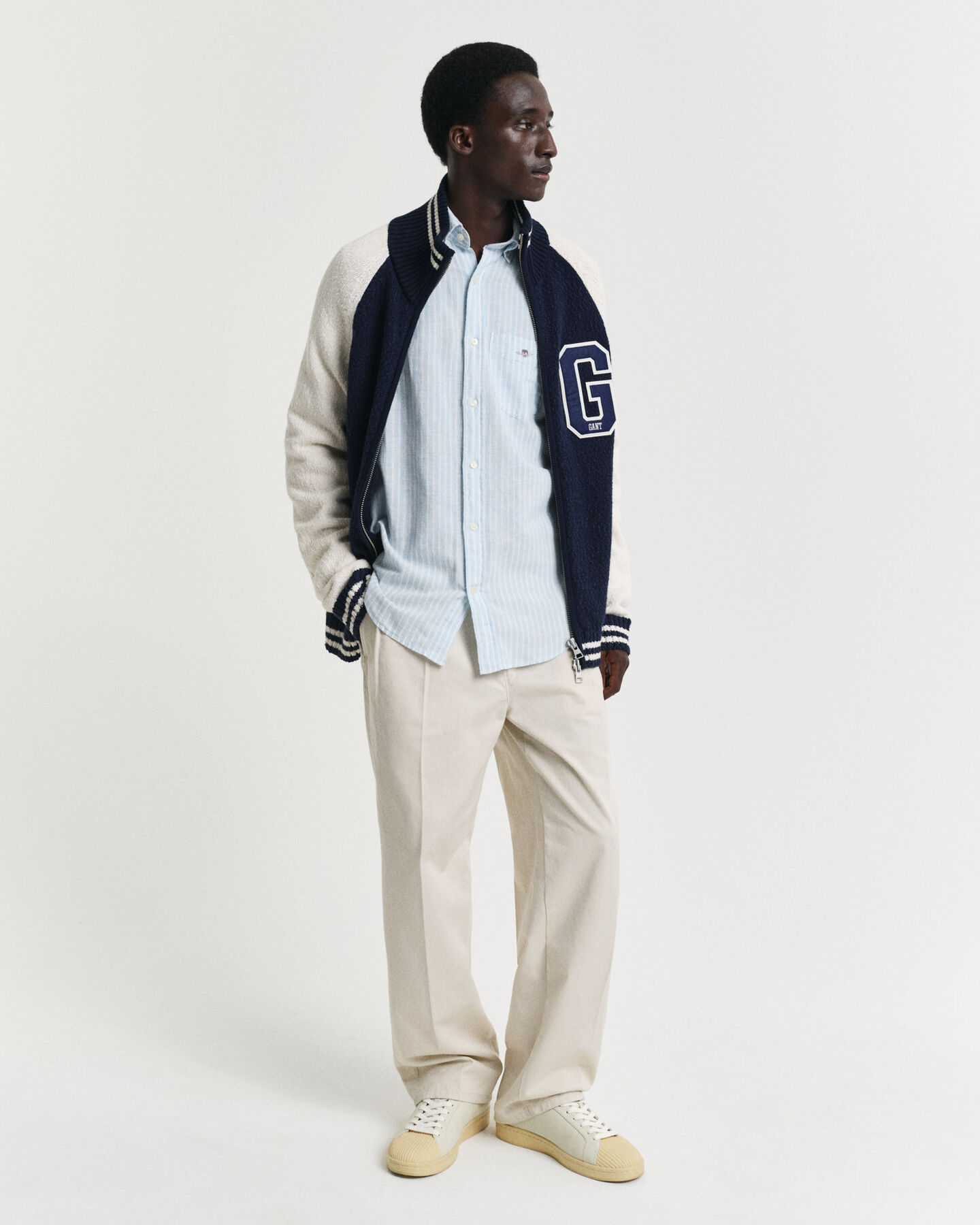 Camicia in misto cotone-lino a righe regular fit