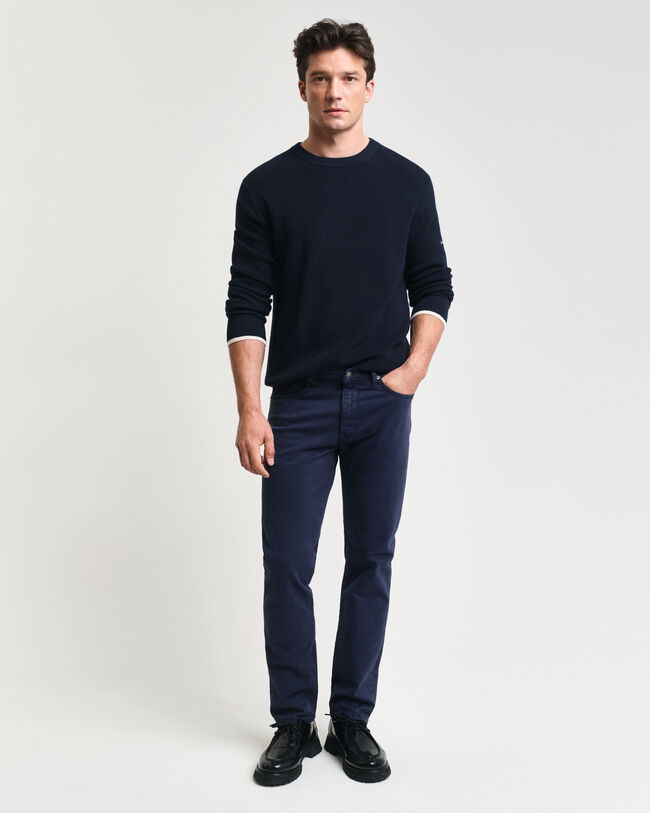 Maglia girocollo in cotone a coste