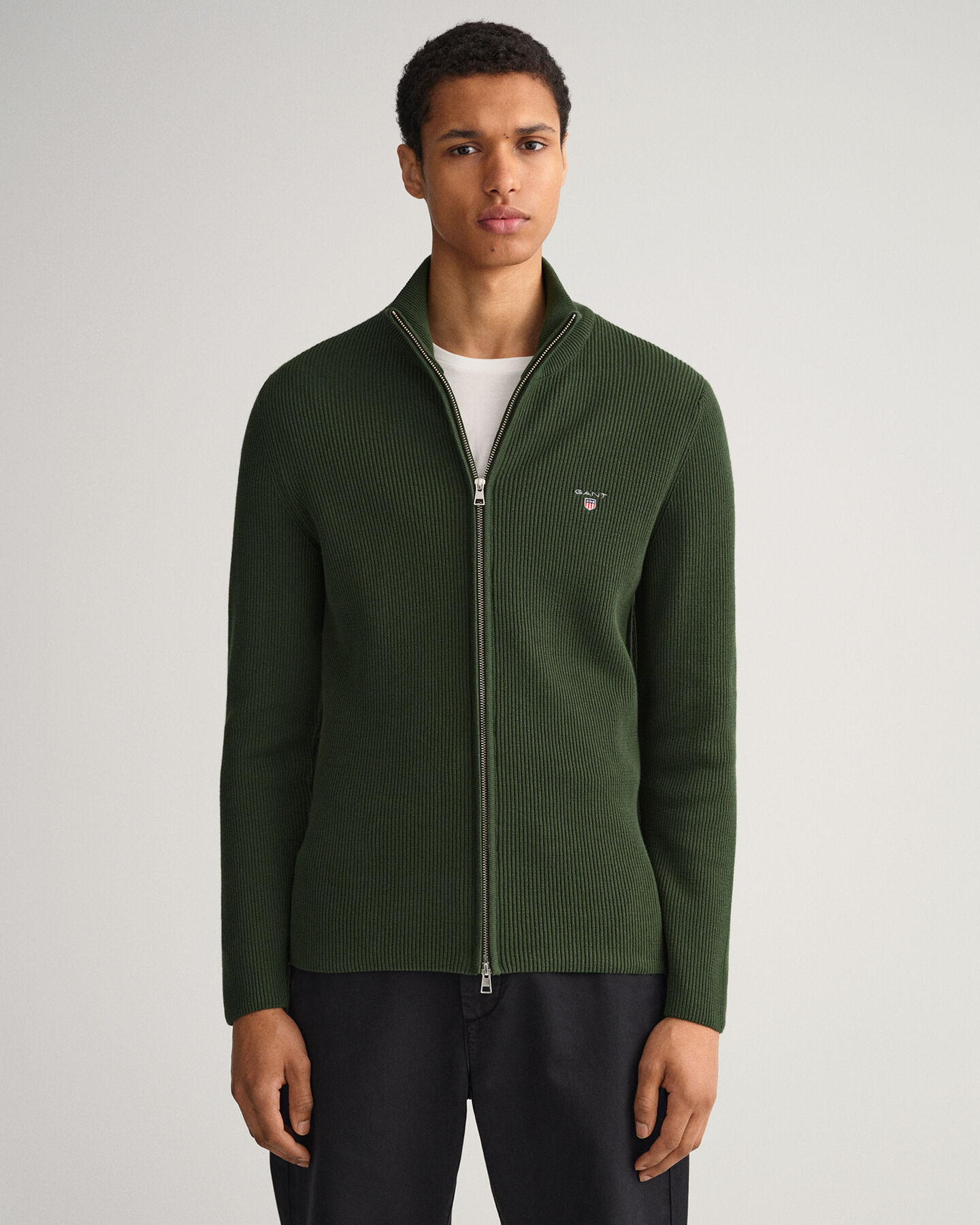 Maglia Texture a coste con zip lunga