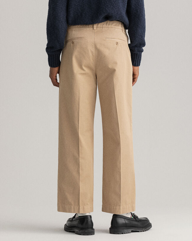 Pantaloni chino in twill di cotone gamba larga