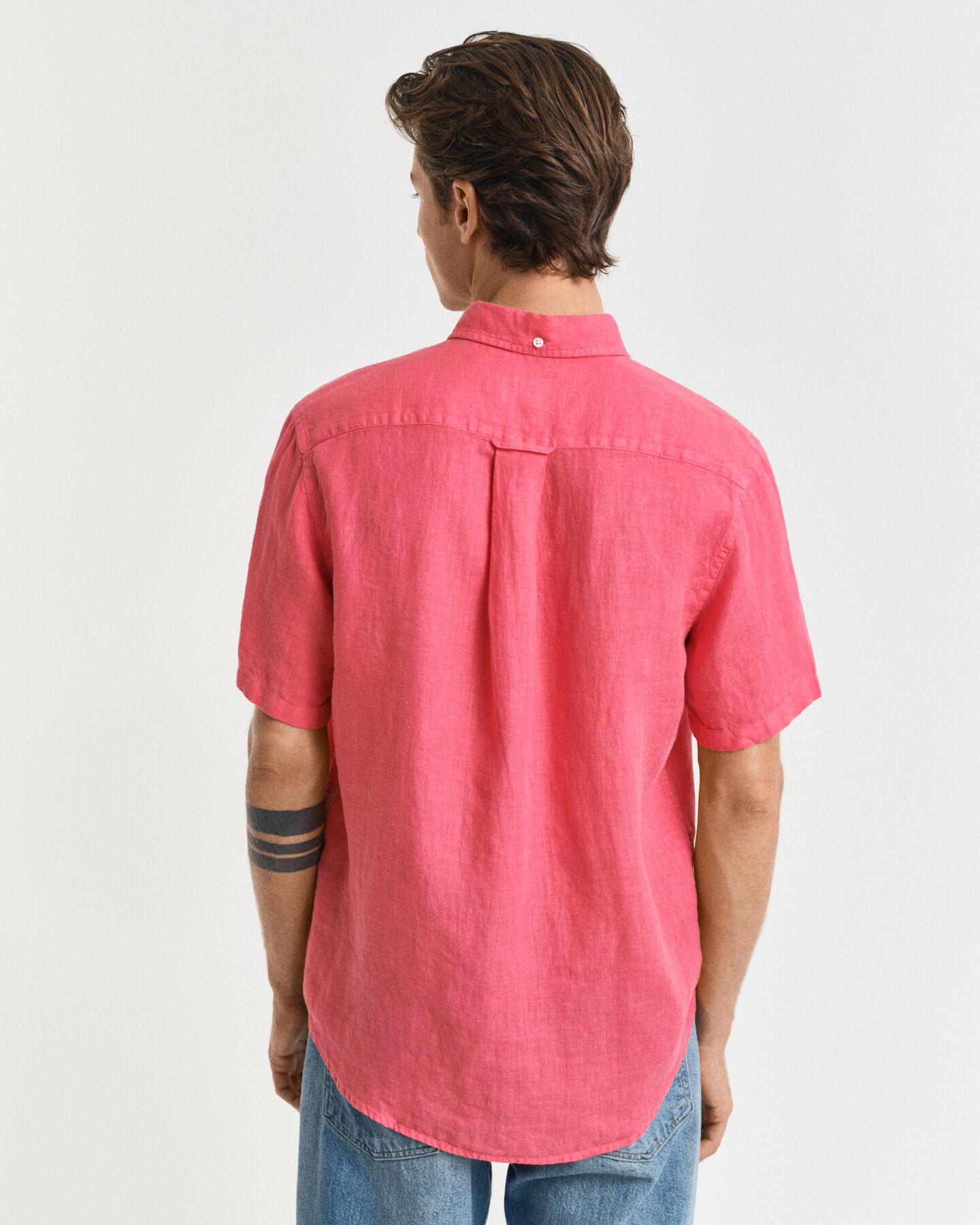 Camicia di lino tinto in capo maniche corte regular fit