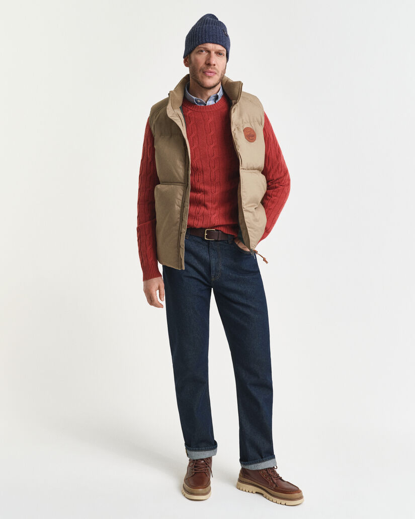 Maglia girocollo a trecce in lana d’agnello