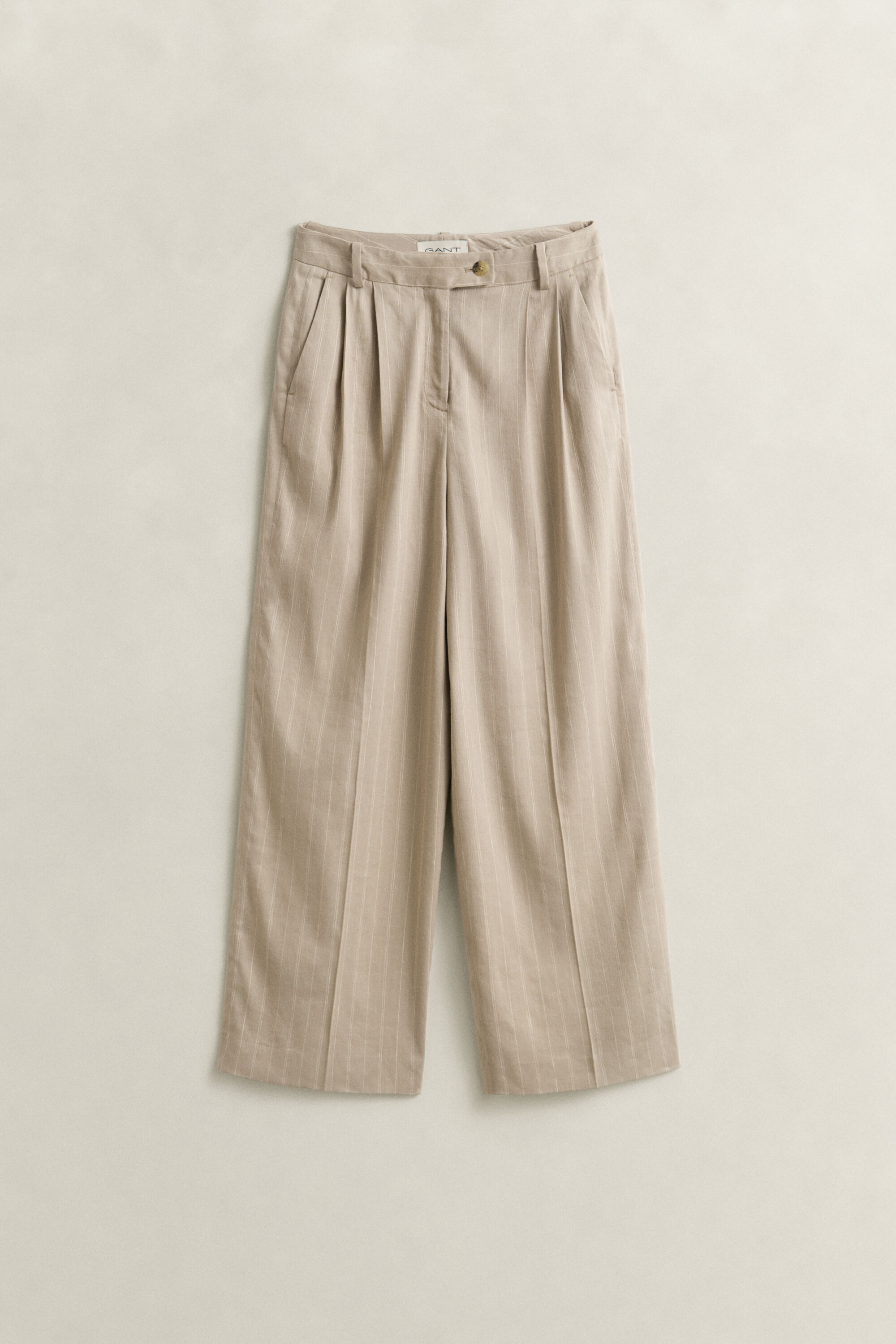 Pantaloni gessati in misto lino