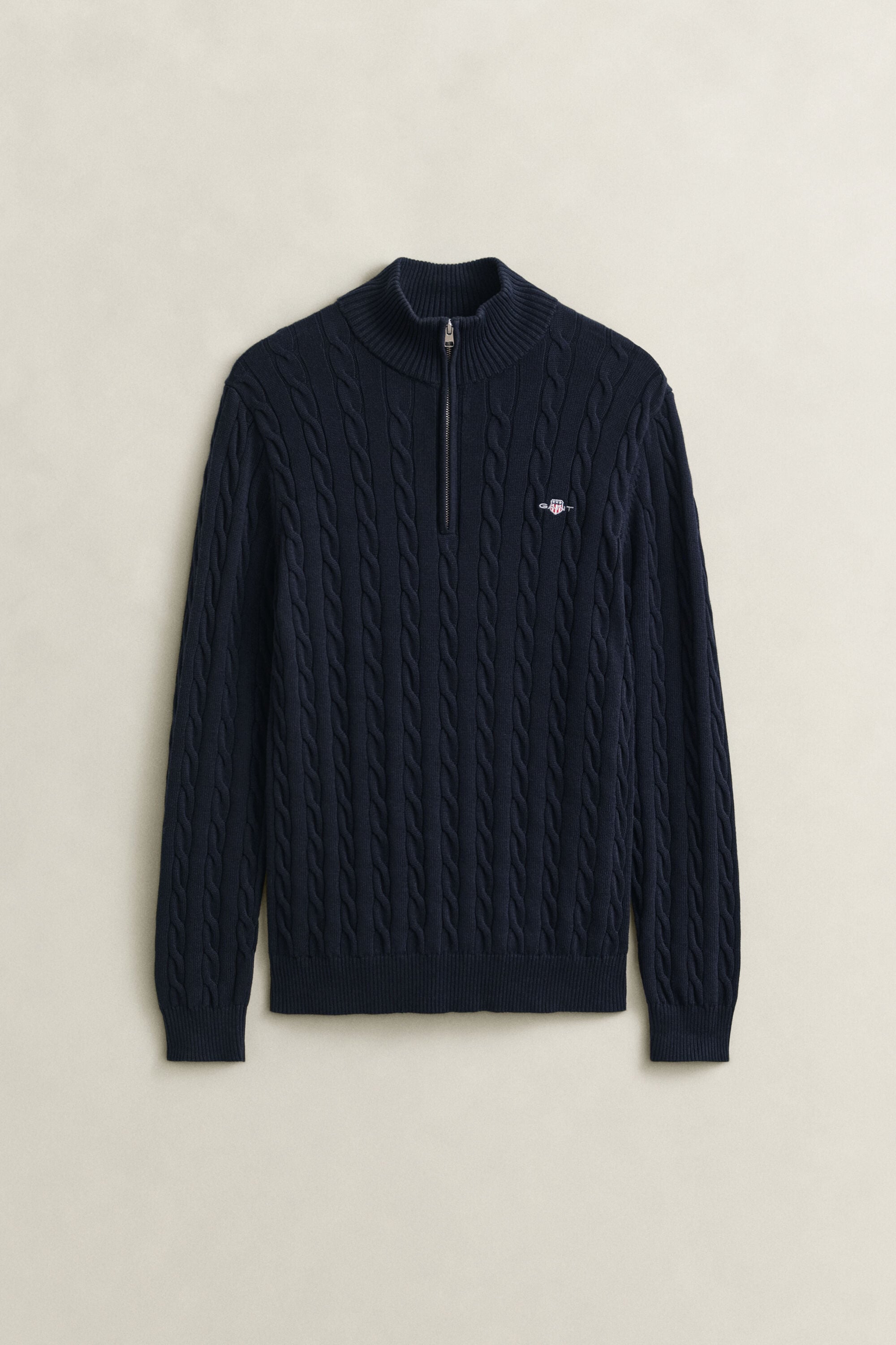 Maglia con zip corta in cotone a trecce