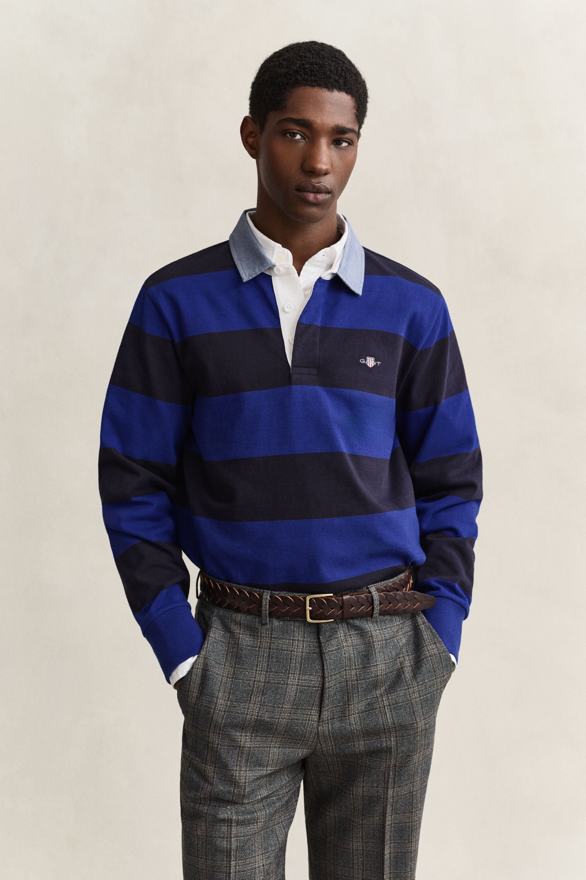 Heavy Rugger a righe con colletto in chambray