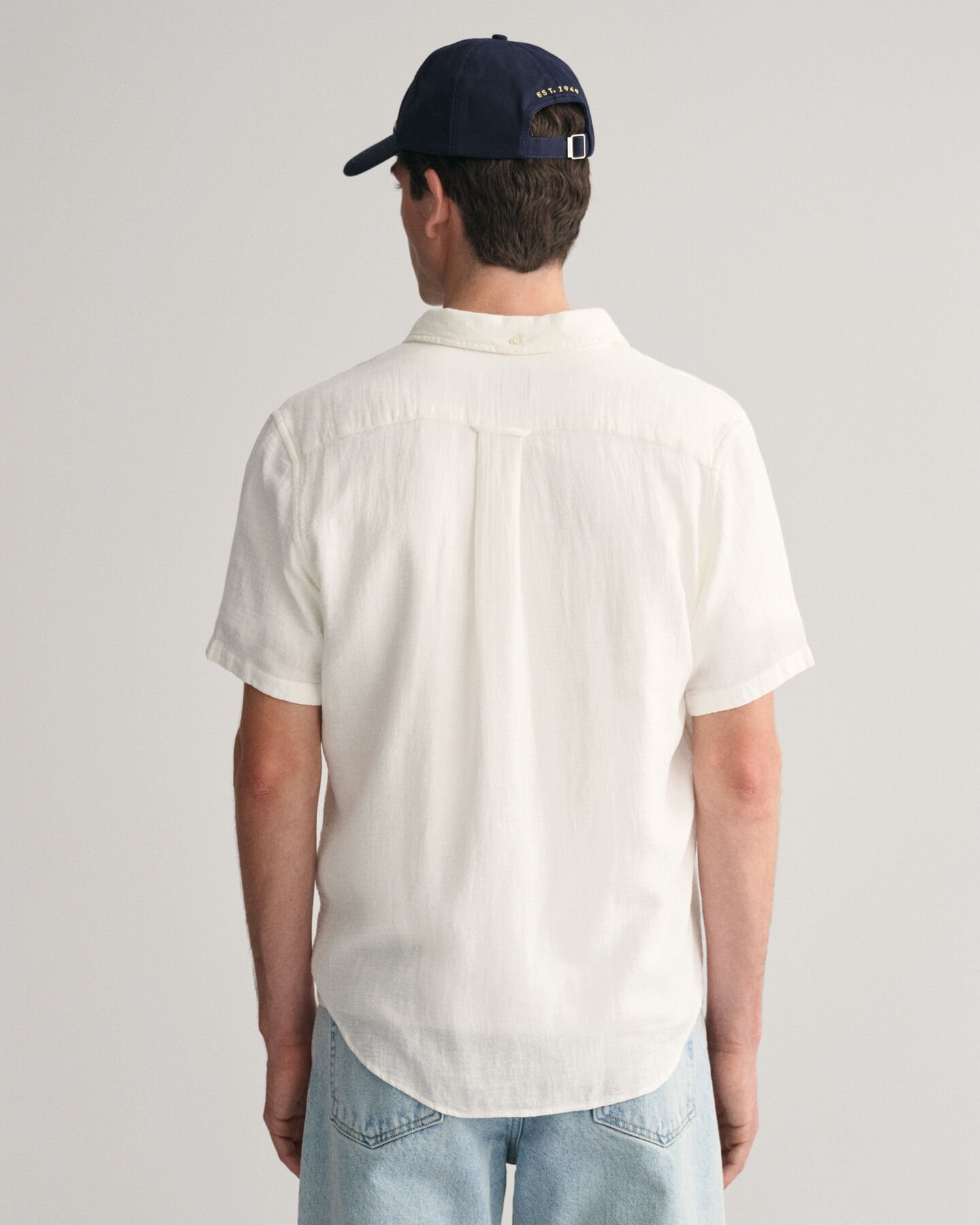 Camicia a maniche corte in misto cotone-lino testurizzato regular fit