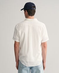 Camicia a maniche corte in misto cotone-lino testurizzato regular fit