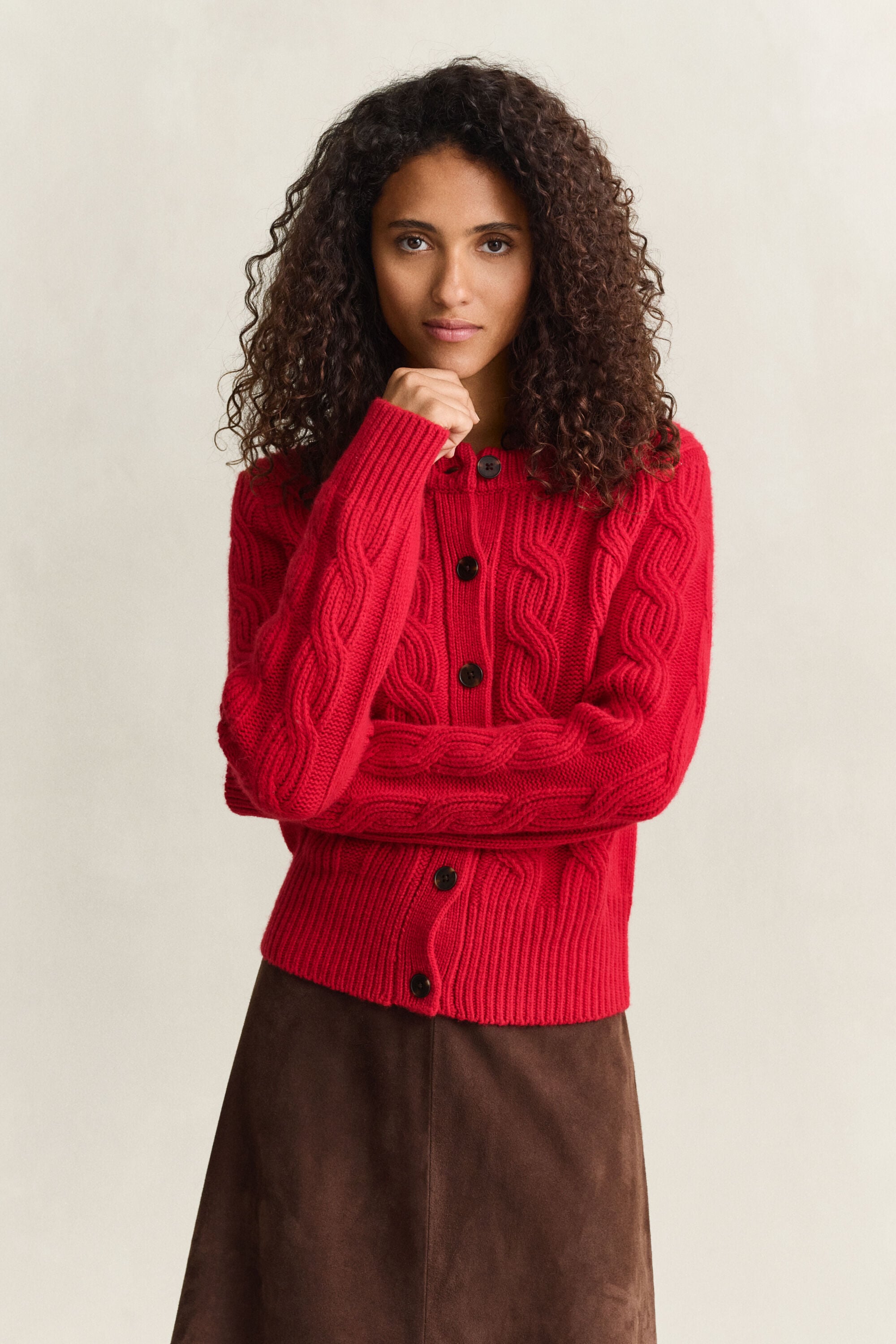 Cardigan in misto lana con lavorazione a trecce