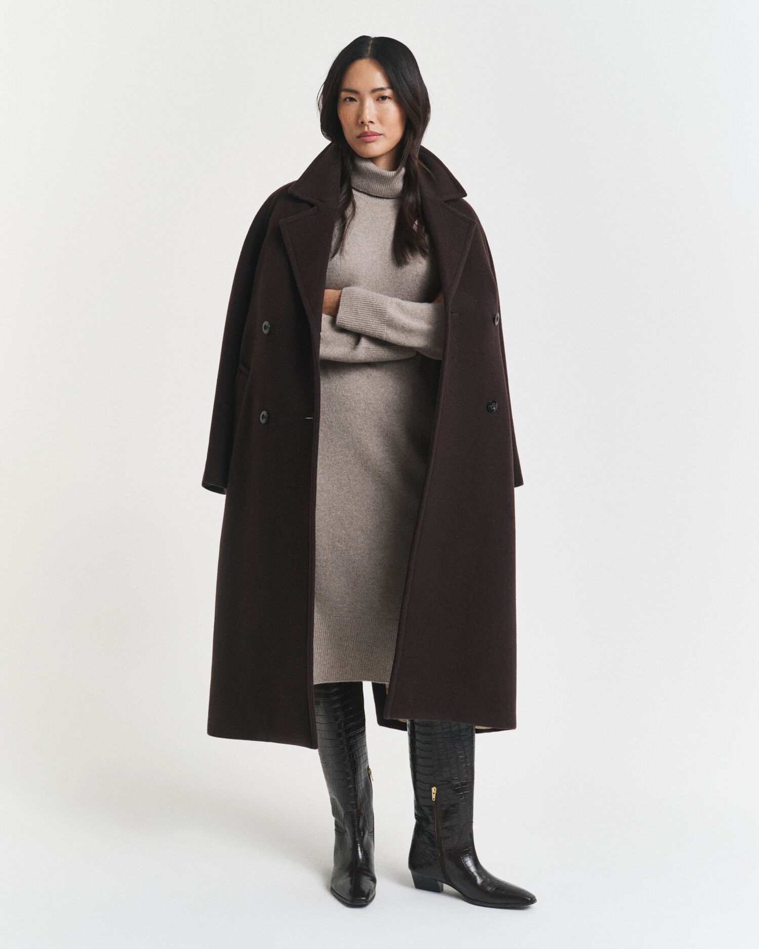 Abito a collo alto con dettagli in maglia