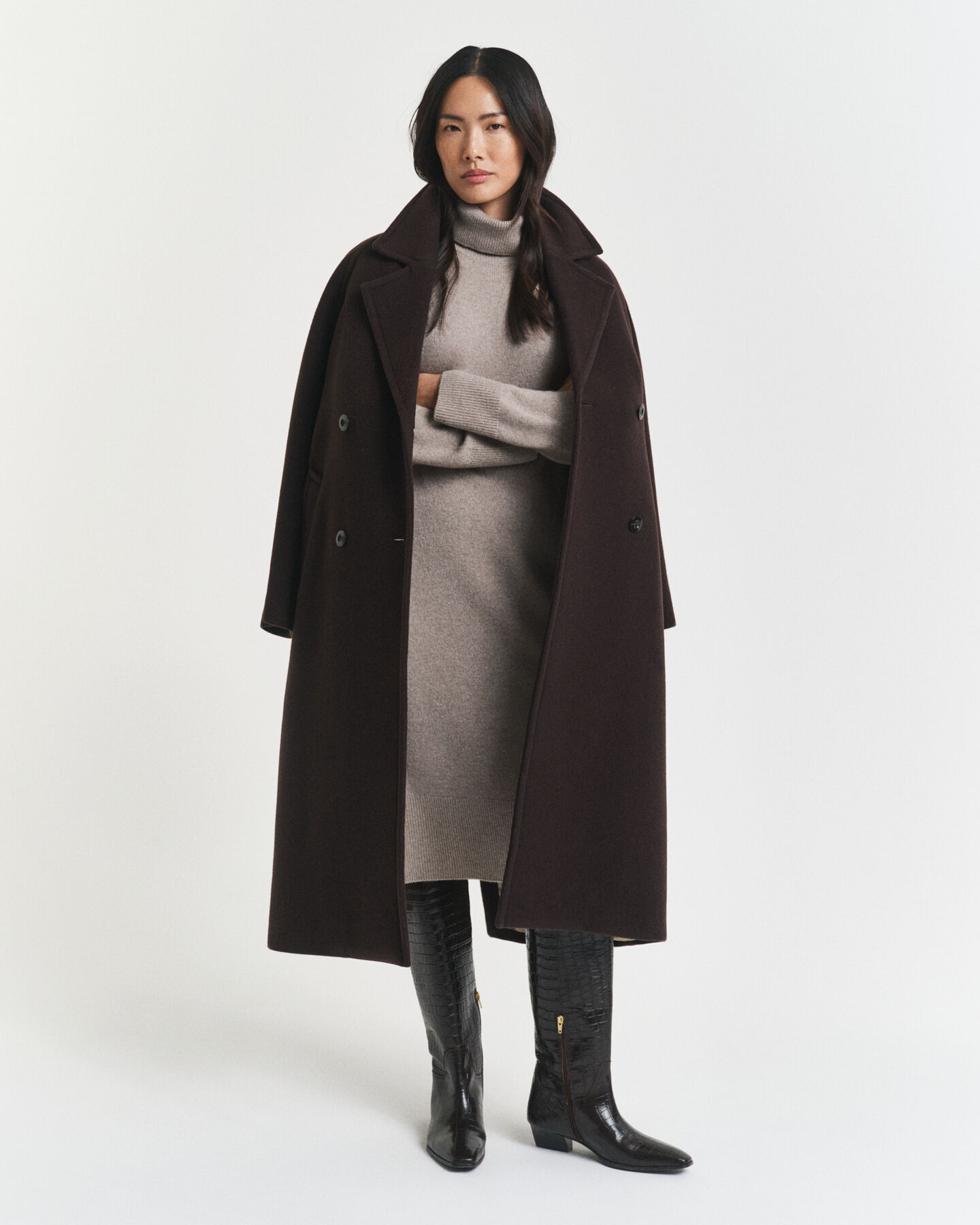 Abito a collo alto con dettagli in maglia