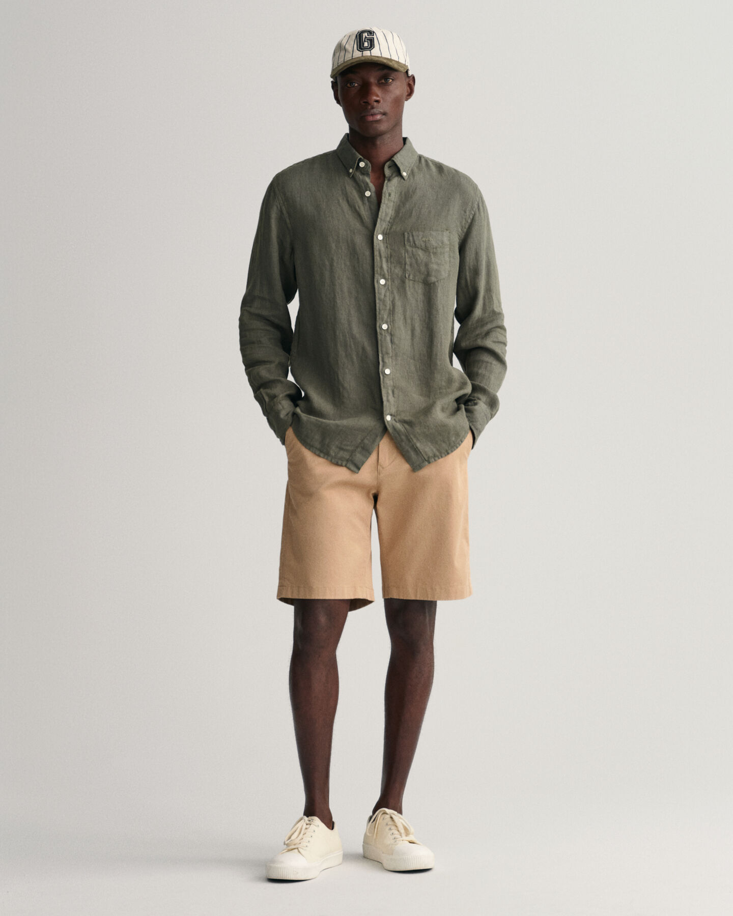 Camicia di lino tinto in capo regular fit