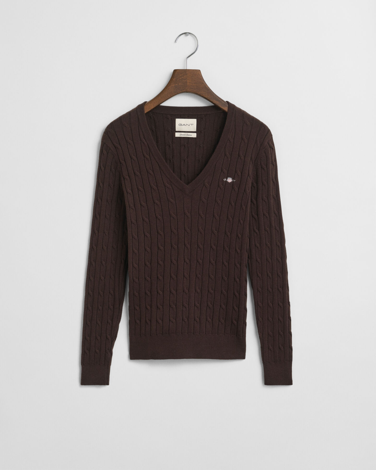 Maglia con scollo a V in cotone elasticizzato a trecce