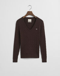 Maglia con scollo a V in cotone elasticizzato a trecce