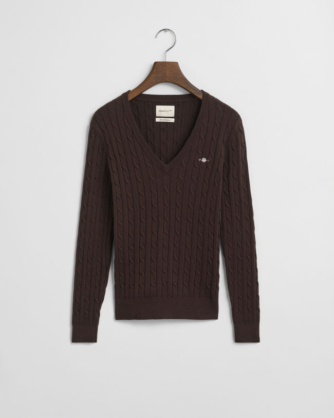 Maglia con scollo a V in cotone elasticizzato a trecce