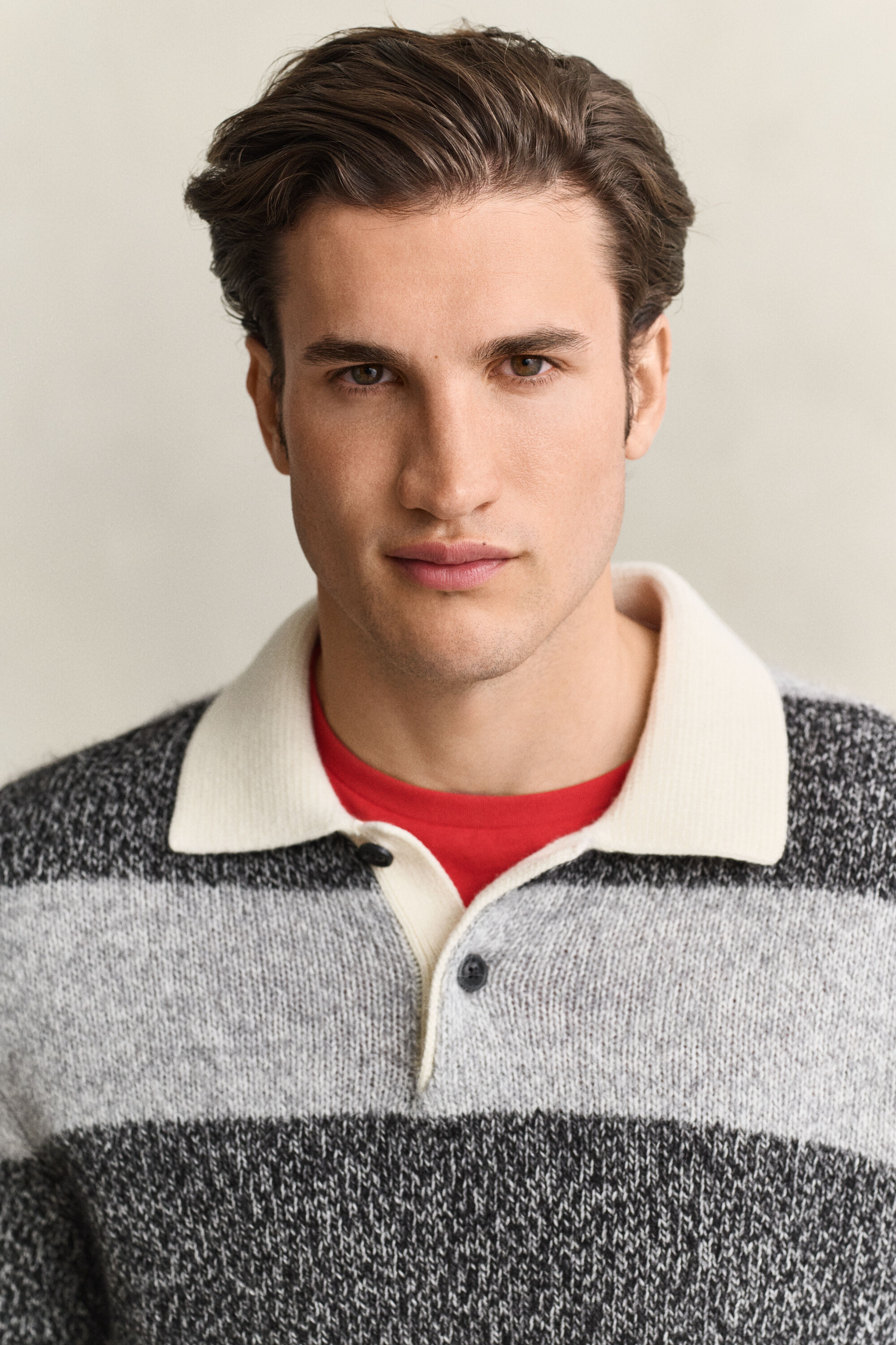 Maglia polo in misto lana d’alpaca a righe