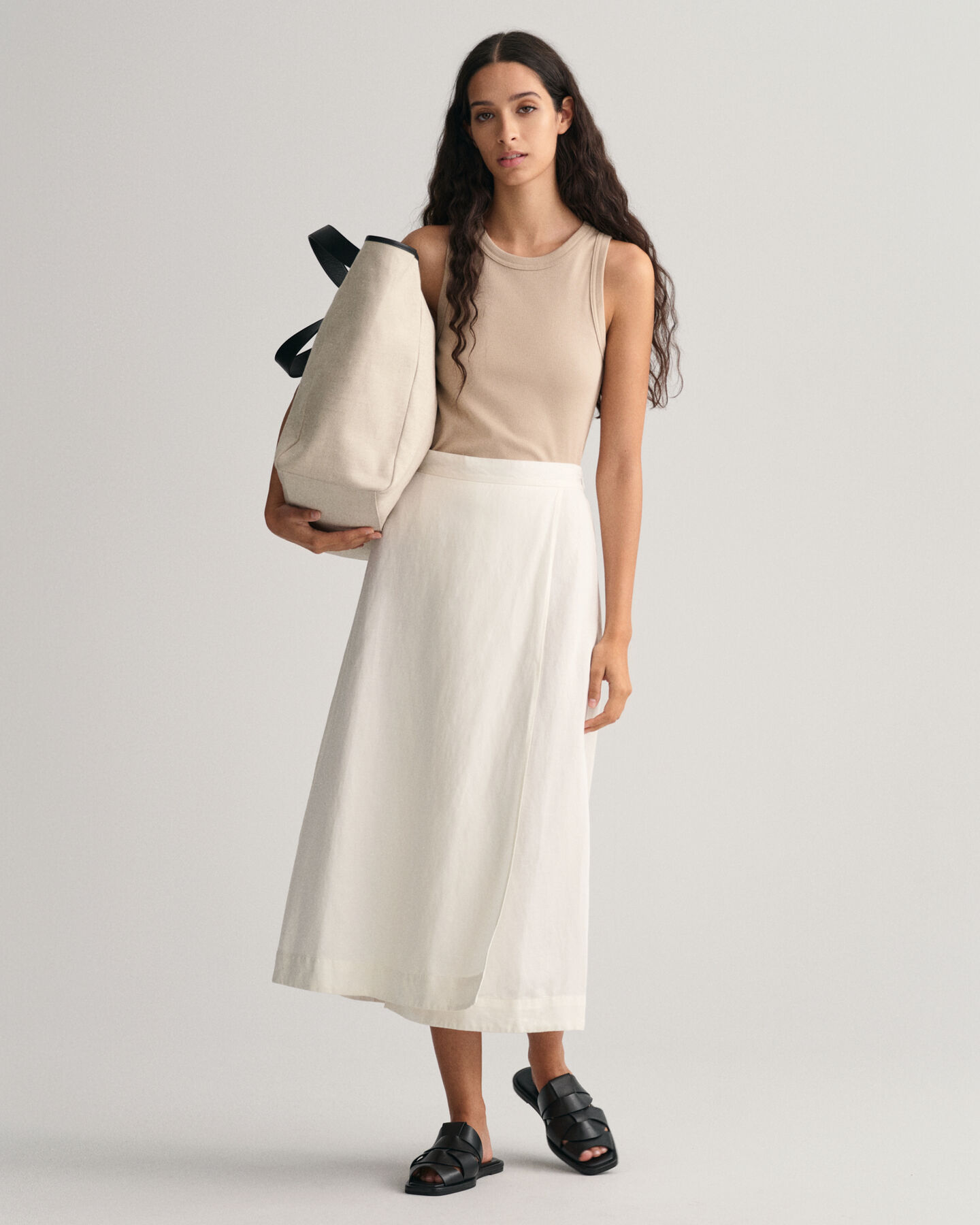 Gonna midi in lino-viscosa