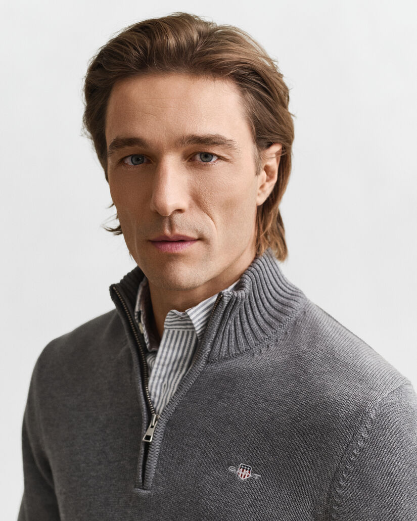 Maglia in cotone casual con zip corta