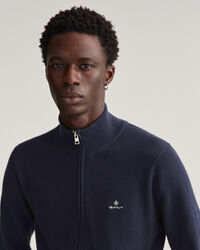 Cardigan in piqué di cotone con zip corta