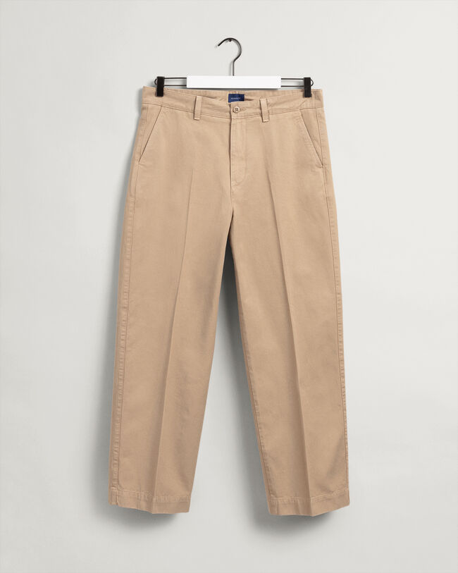 Pantaloni chino in twill di cotone gamba larga