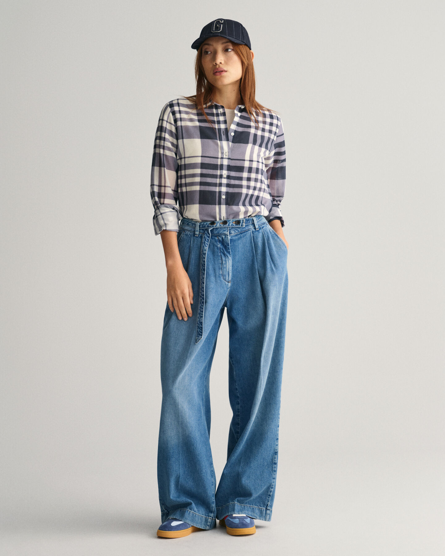 Camicia in misto cotone e seta a quadri regular fit