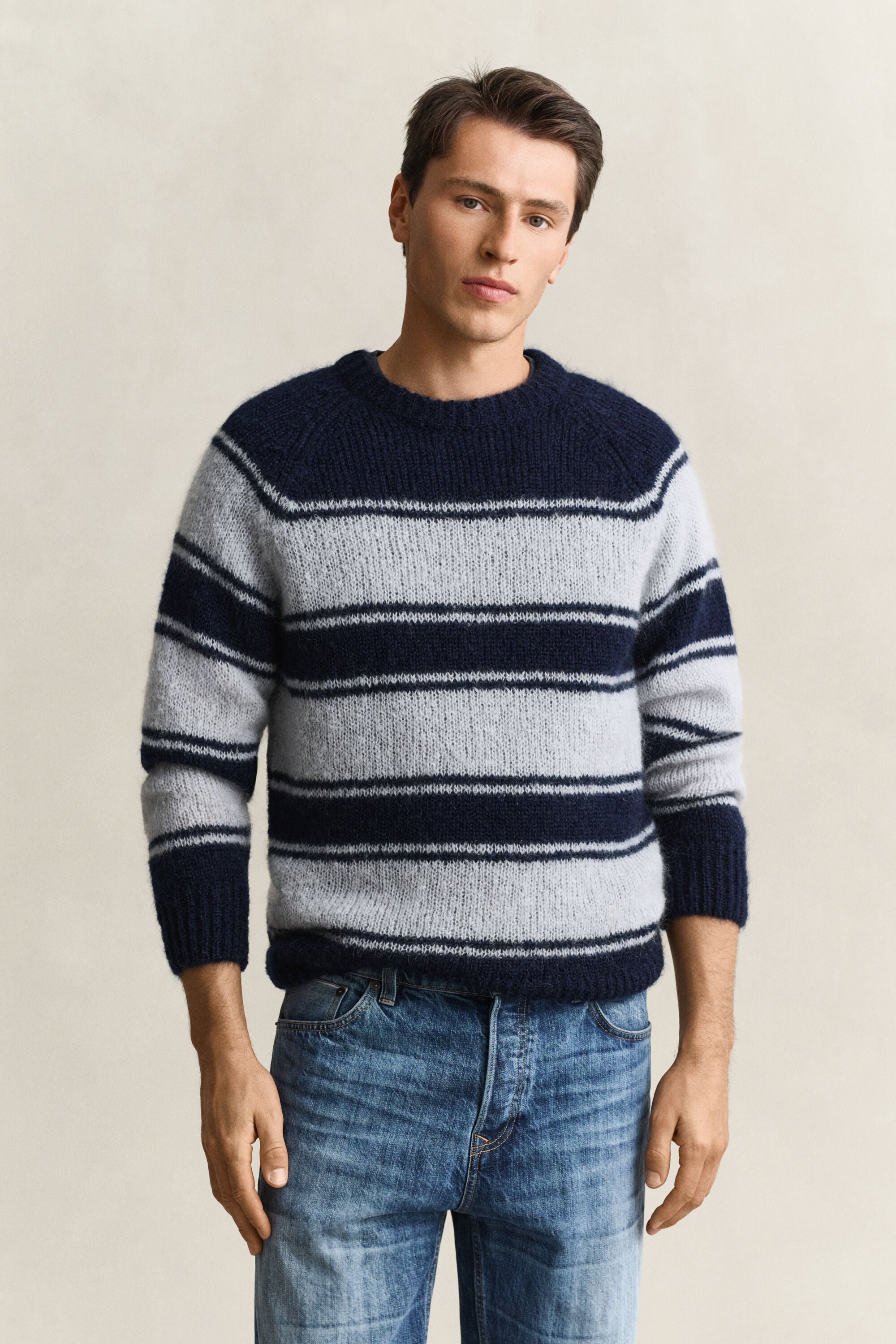 Maglia girocollo a righe in misto mohair