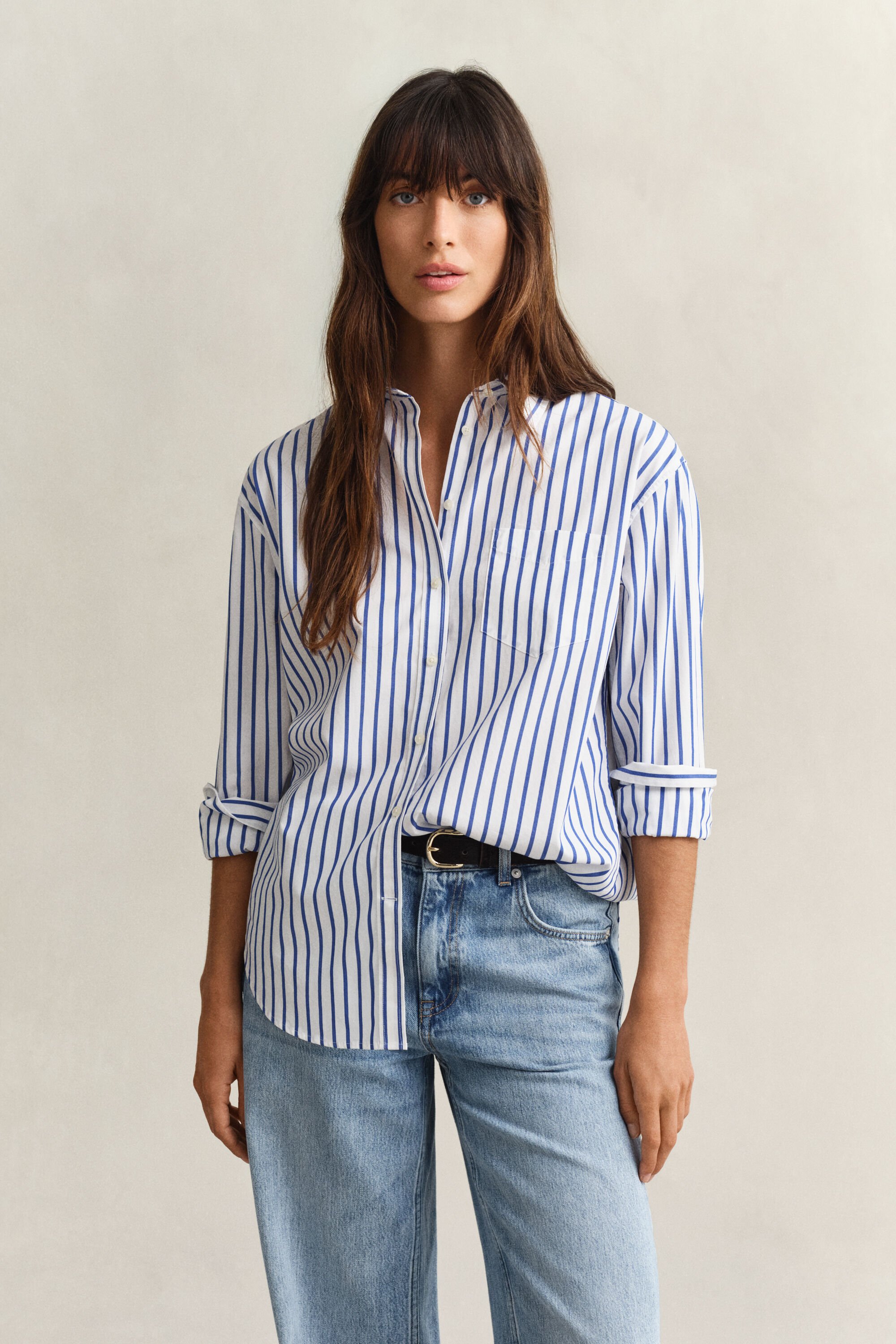 Camicia classica in popeline a righe relaxed fit