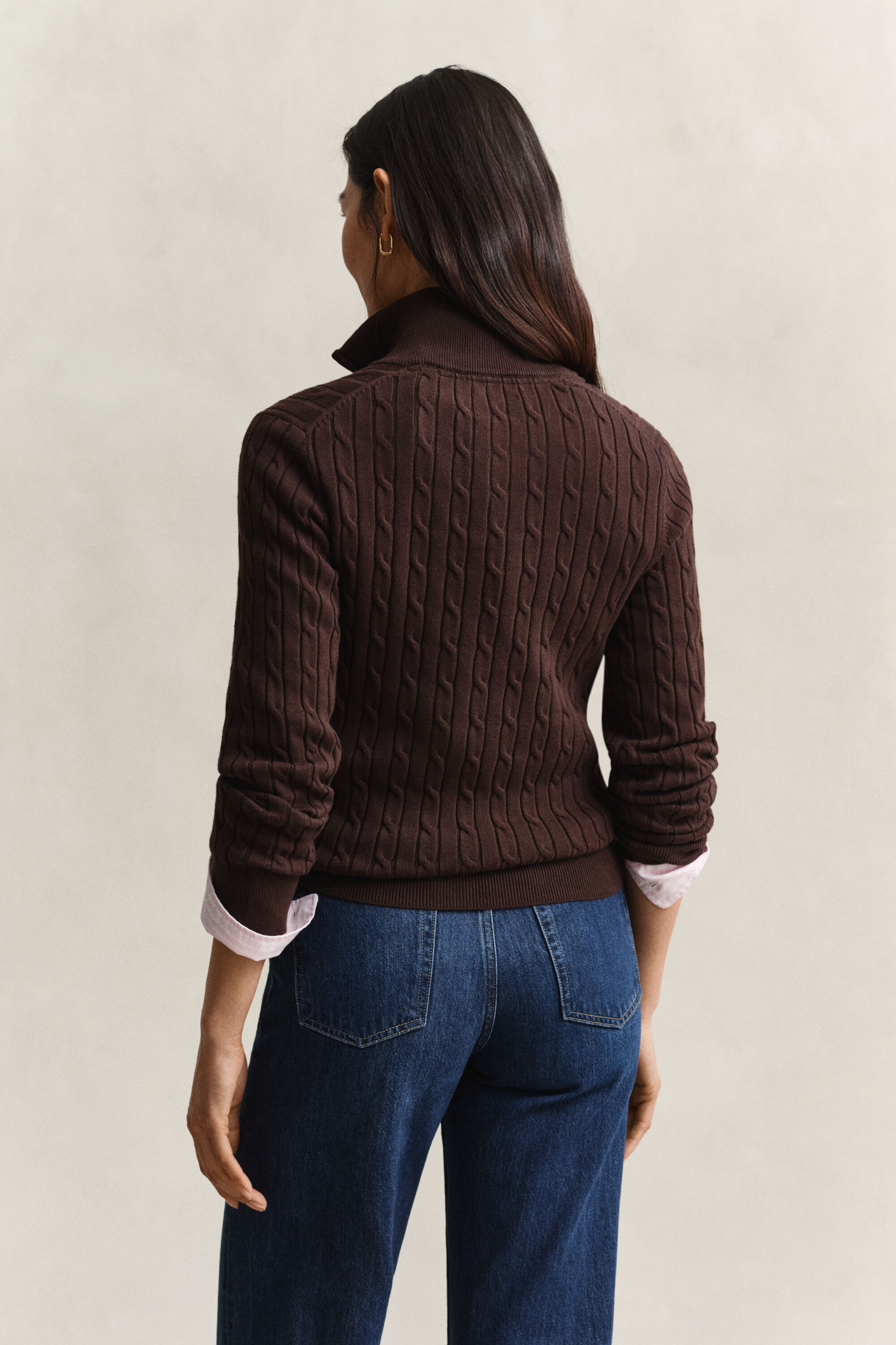 Maglia con zip corta in cotone elasticizzato a trecce