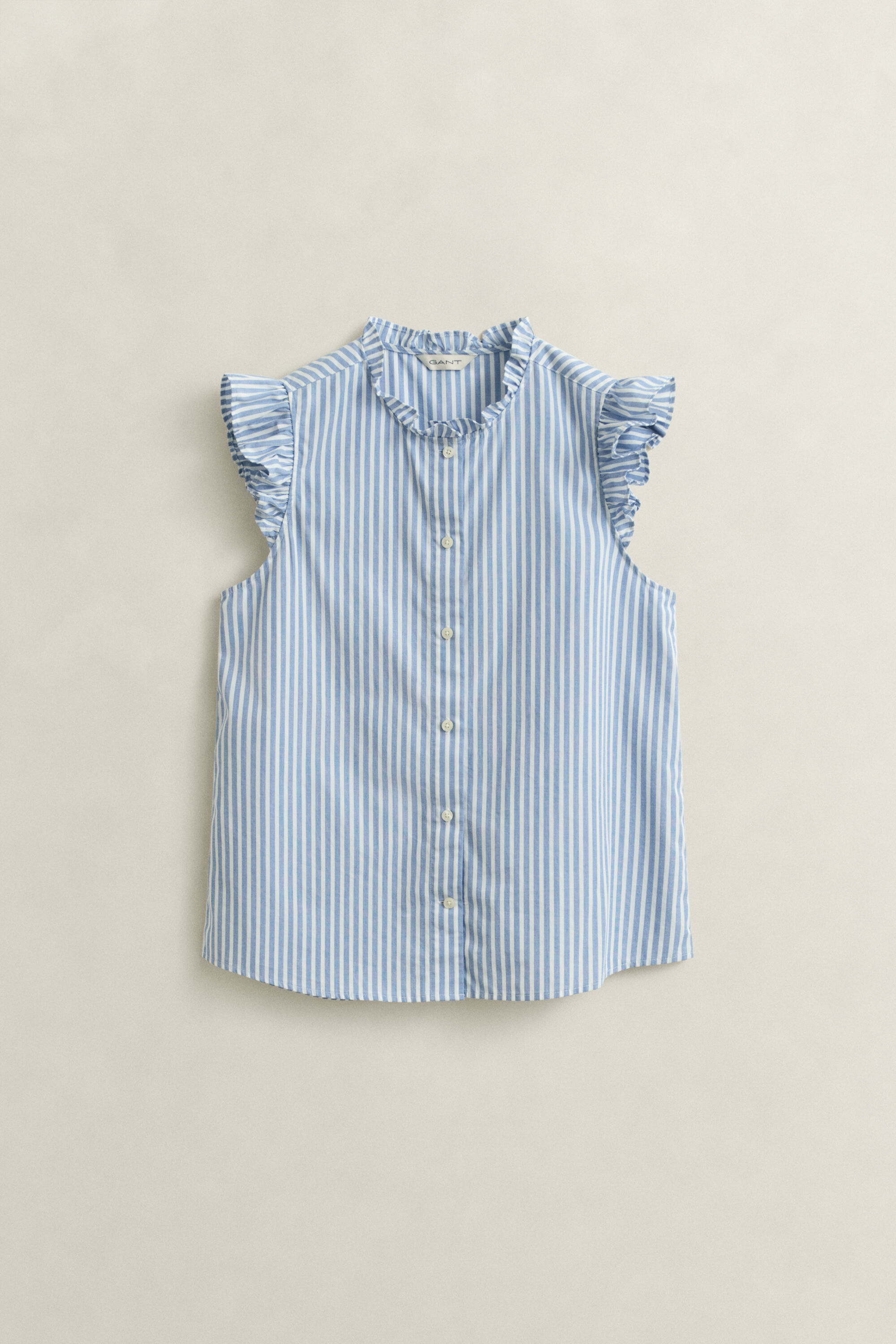 Blusa a righe in cotone con volant