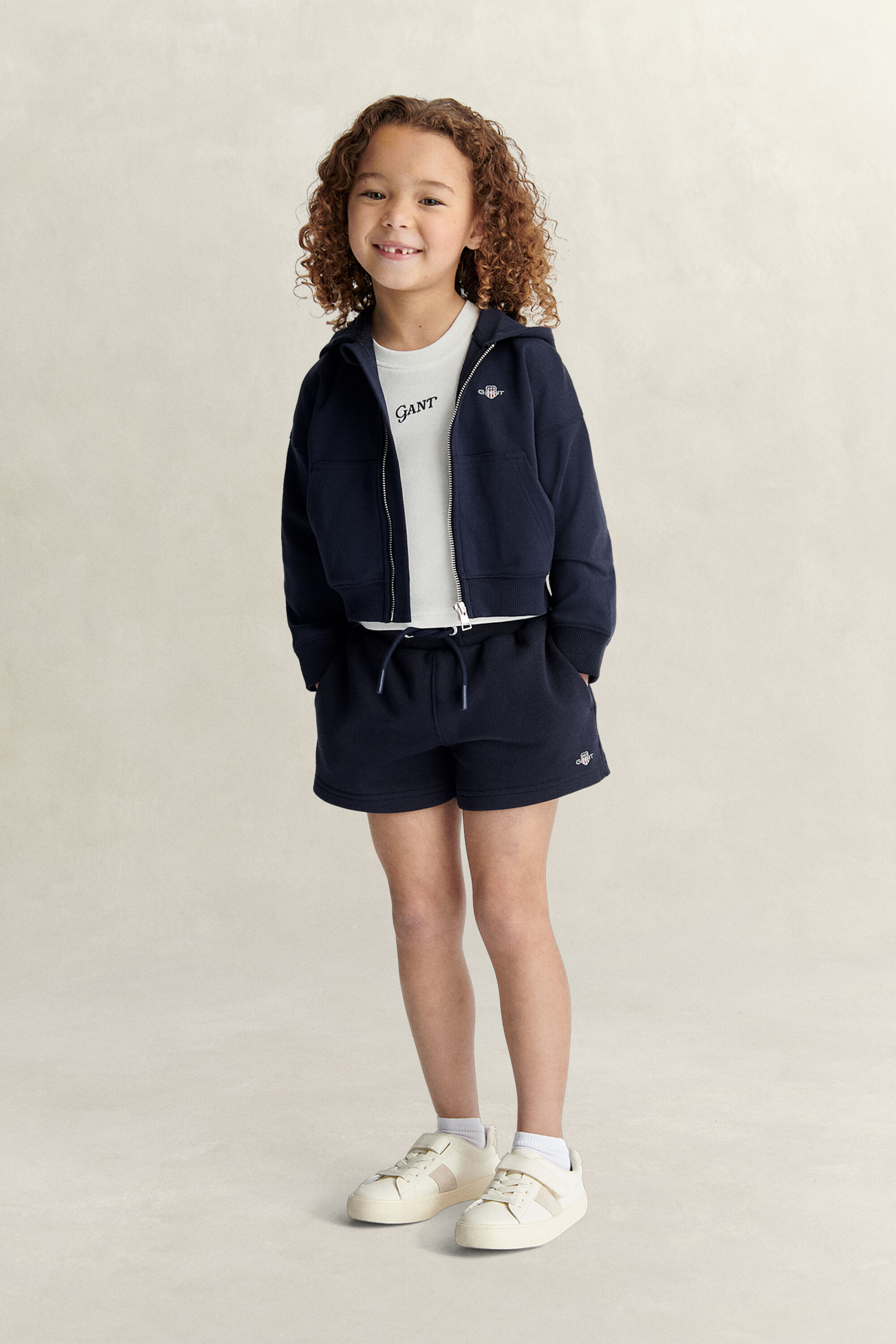 Felpa corta con cappuccio e zip Shield Girls