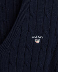 Maglia con scollo a V in cotone elasticizzato a trecce