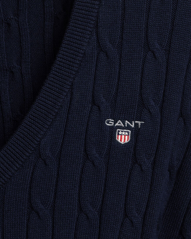 Maglia con scollo a V in cotone elasticizzato a trecce