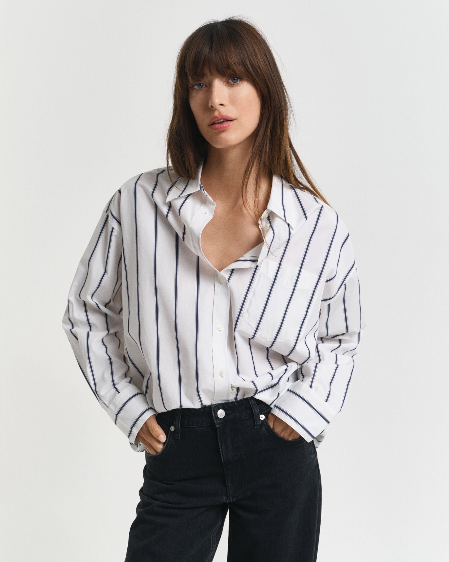 Camicia classica in popeline a righe oversize