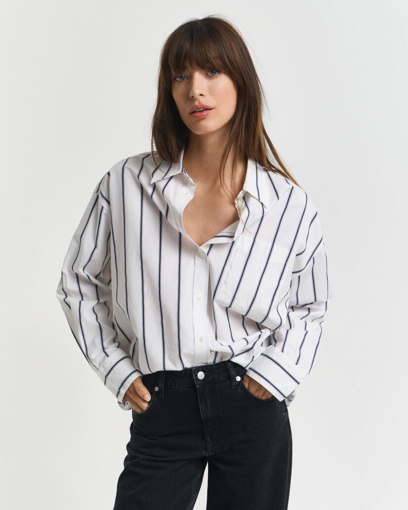 Camicia classica in popeline a righe oversize