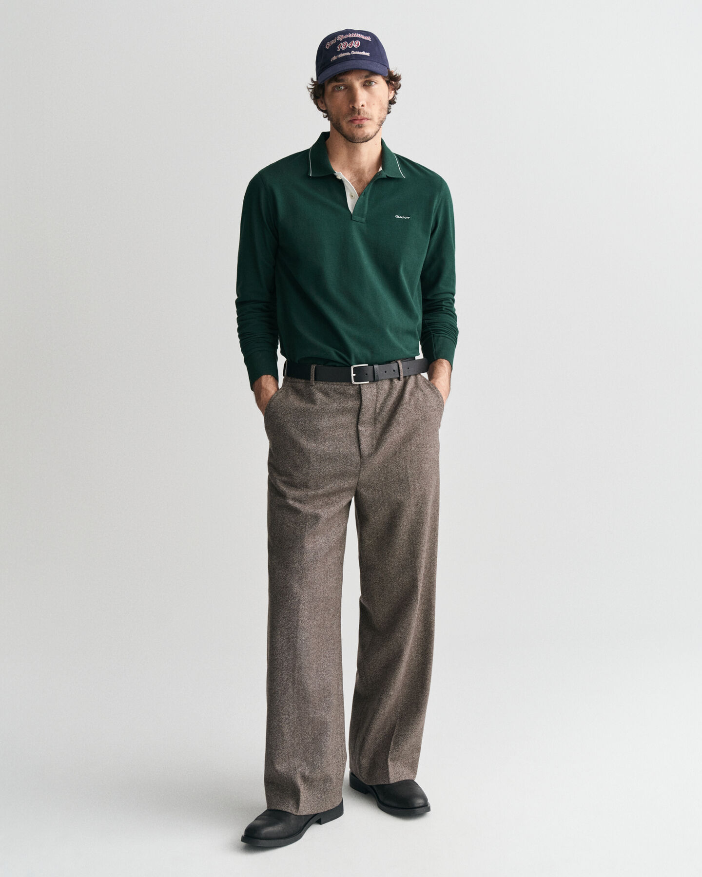 Polo a maniche lunghe con colletto testurizzato