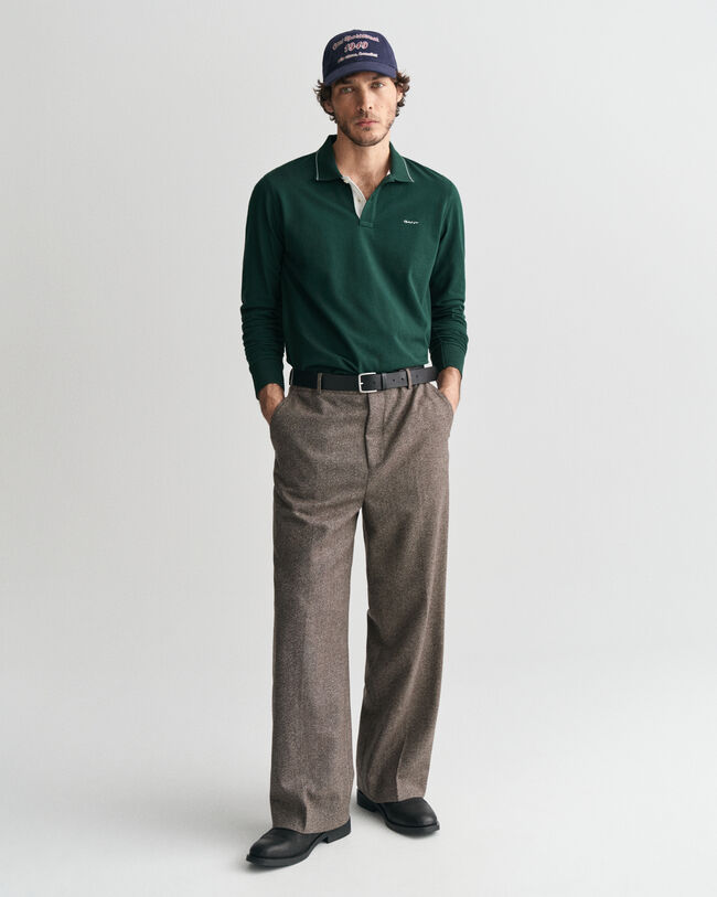 Polo a maniche lunghe con colletto testurizzato