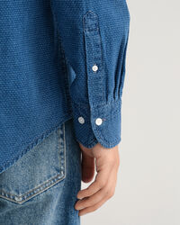 Camicia Jacquard a pois indaco regular fit