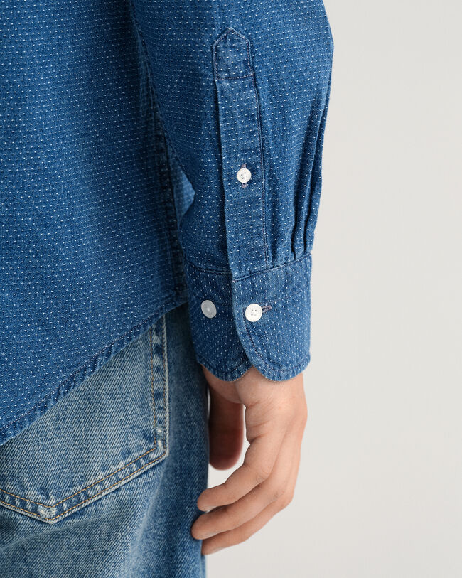 Camicia Jacquard a pois indaco regular fit